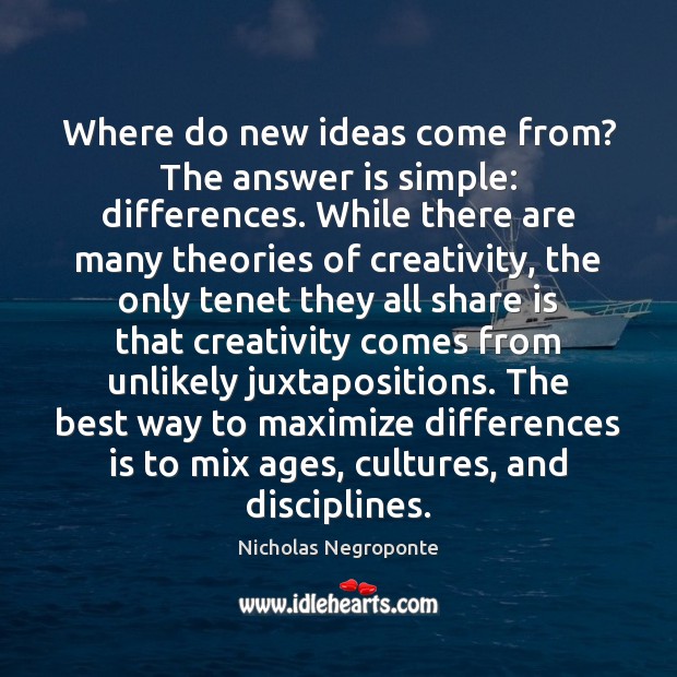 Where do new ideas come from? The answer is simple: differences. While Nicholas Negroponte Picture Quote