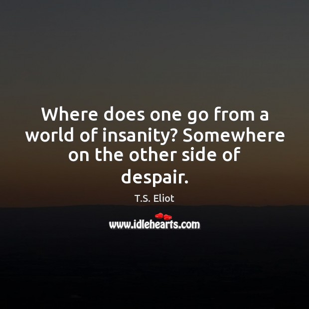 Where does one go from a world of insanity? Somewhere on the other side of despair. T.S. Eliot Picture Quote