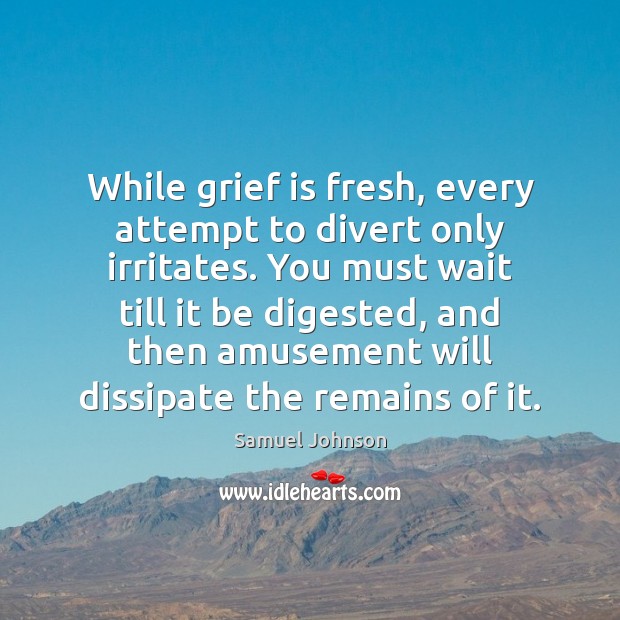 Where grief is fresh, any attempt to divert it only irritates. Samuel Johnson Picture Quote