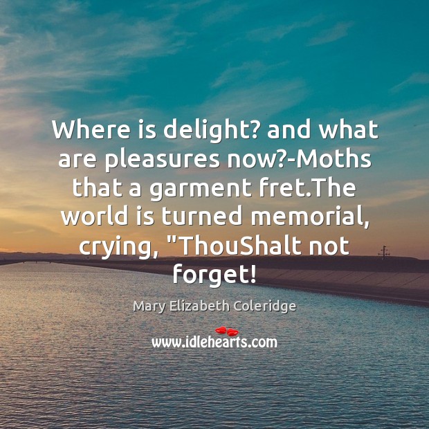 Where is delight? and what are pleasures now?-Moths that a garment Mary Elizabeth Coleridge Picture Quote