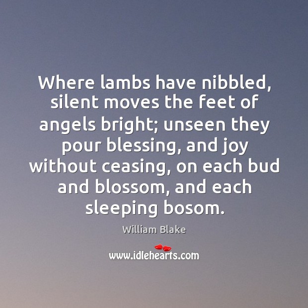 Where lambs have nibbled, silent moves the feet of angels bright; unseen William Blake Picture Quote