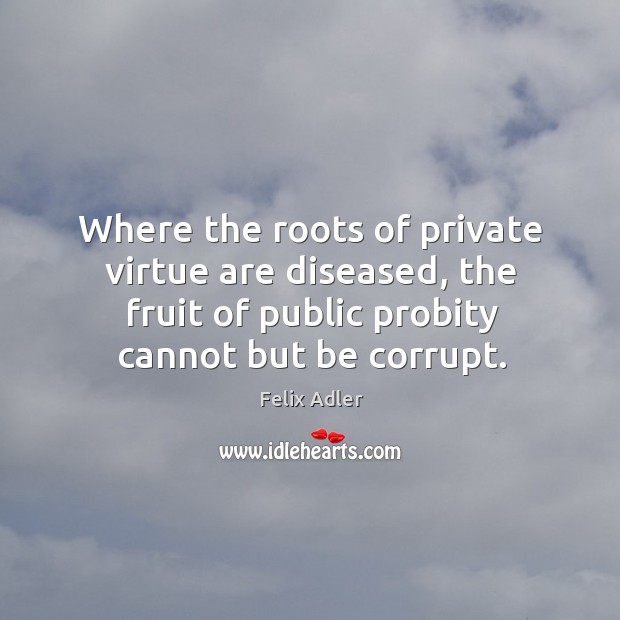 Where the roots of private virtue are diseased, the fruit of public probity cannot but be corrupt. Felix Adler Picture Quote