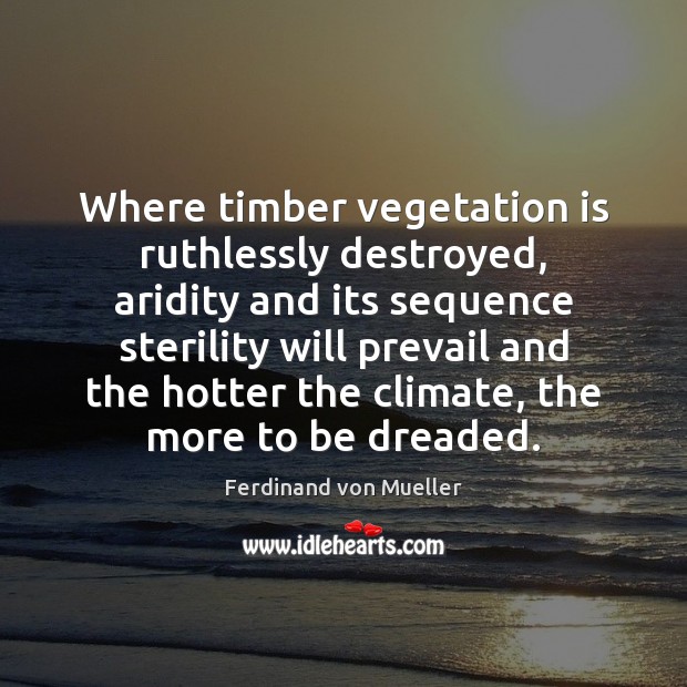 Where timber vegetation is ruthlessly destroyed, aridity and its sequence sterility will 