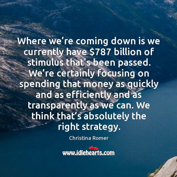 Where we’re coming down is we currently have $787 billion of stimulus that’s been passed. Christina Romer Picture Quote