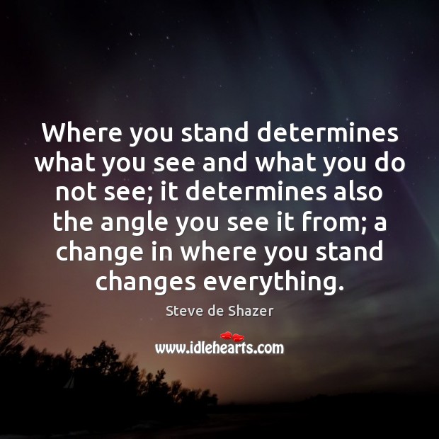 Where you stand determines what you see and what you do not Steve de Shazer Picture Quote