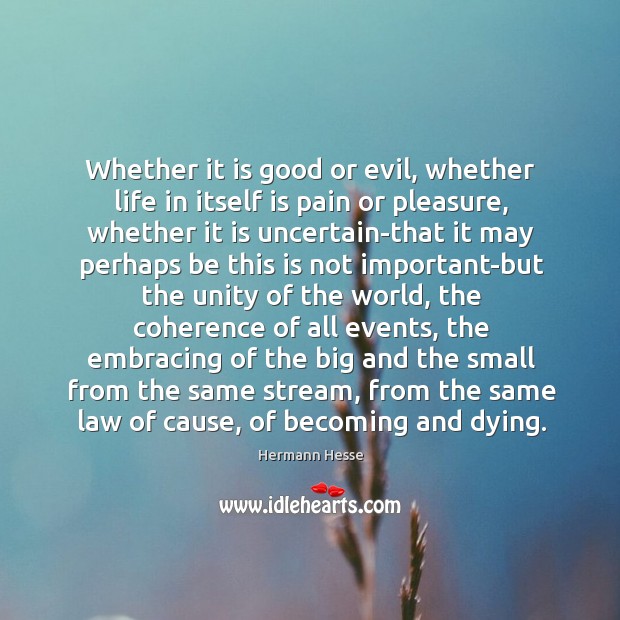 Whether it is good or evil, whether life in itself is pain Hermann Hesse Picture Quote