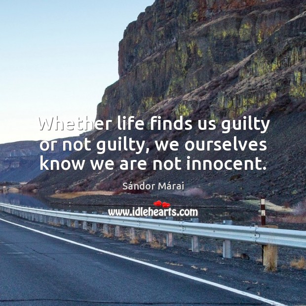 Whether life finds us guilty or not guilty, we ourselves know we are not innocent. Sándor Márai Picture Quote