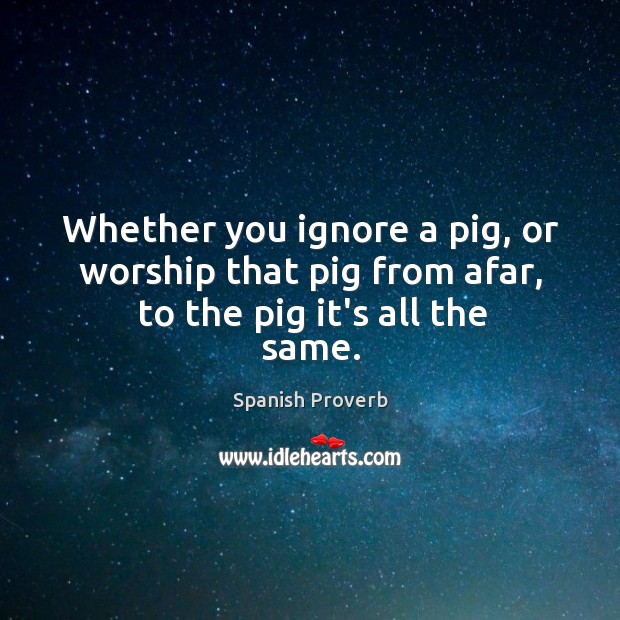 Whether you ignore a pig, or worship that pig from afar, to the pig it’s all the same. Spanish Proverbs Image