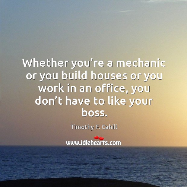Whether you’re a mechanic or you build houses or you work in an office Timothy F. Cahill Picture Quote