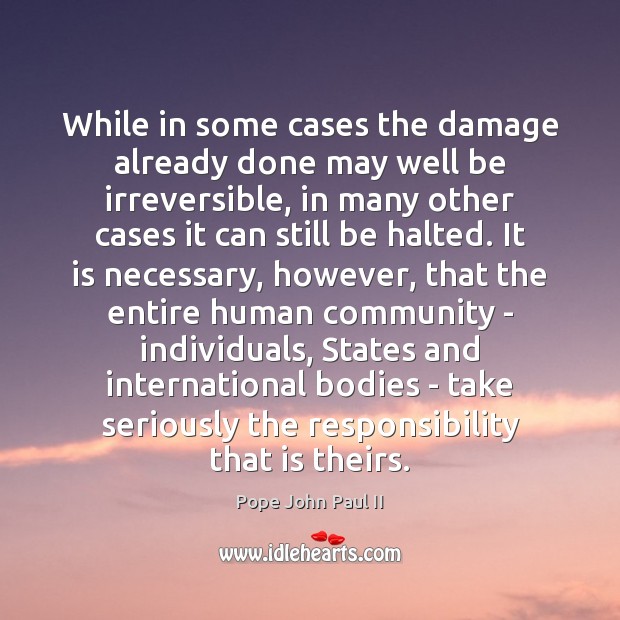 While in some cases the damage already done may well be irreversible, Pope John Paul II Picture Quote