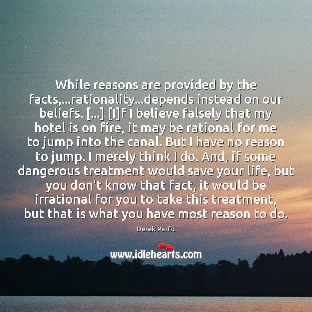 While reasons are provided by the facts,…rationality…depends instead on our Derek Parfit Picture Quote