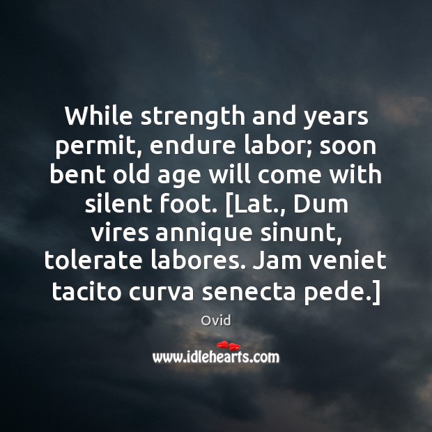 While strength and years permit, endure labor; soon bent old age will Ovid Picture Quote