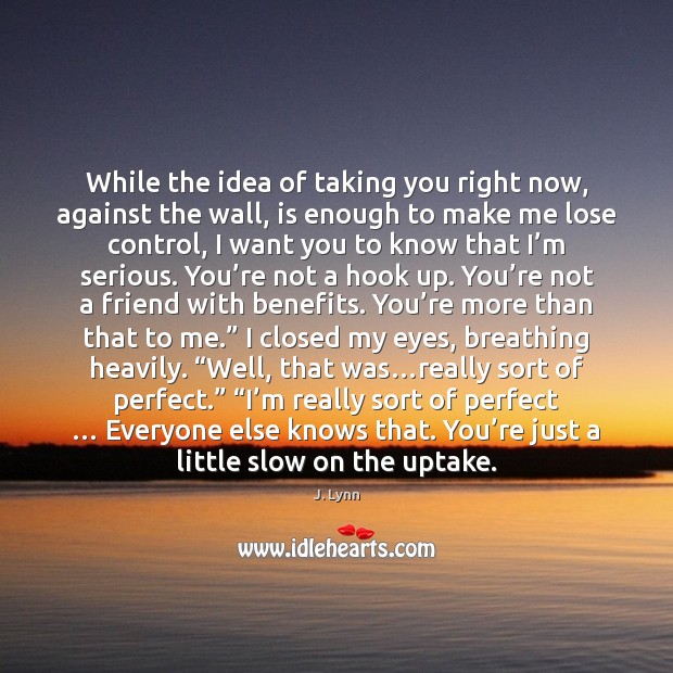 While the idea of taking you right now, against the wall, is J. Lynn Picture Quote
