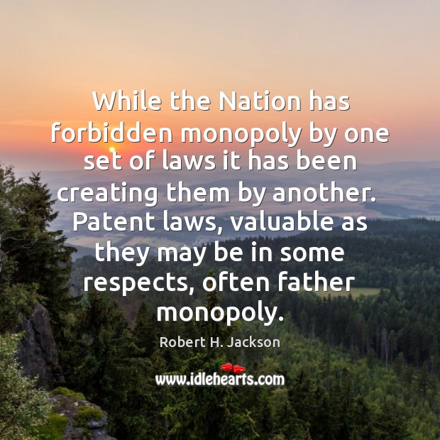 While the Nation has forbidden monopoly by one set of laws it Robert H. Jackson Picture Quote