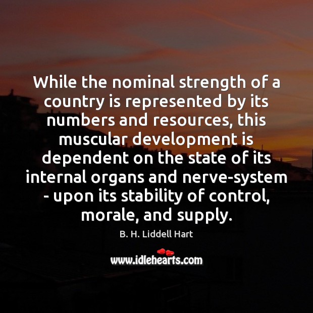 While the nominal strength of a country is represented by its numbers B. H. Liddell Hart Picture Quote