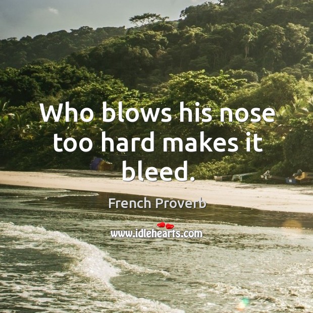 Who blows his nose too hard makes it bleed. French Proverbs Image