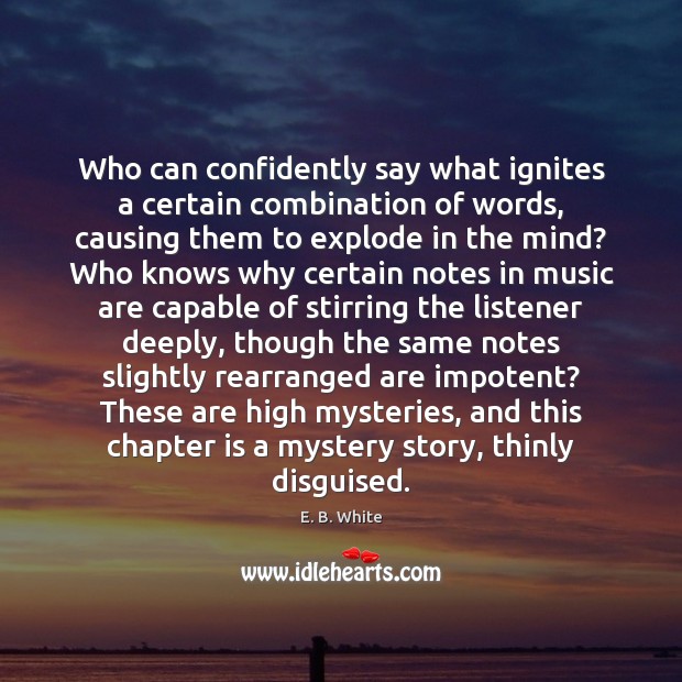 Who can confidently say what ignites a certain combination of words, causing E. B. White Picture Quote