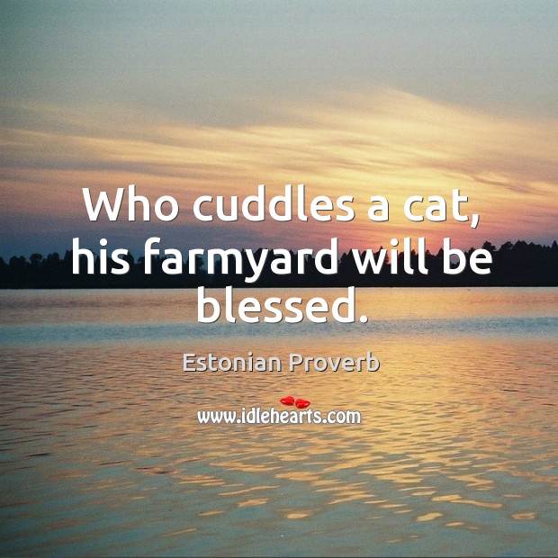 Who cuddles a cat, his farmyard will be blessed. Estonian Proverbs Image