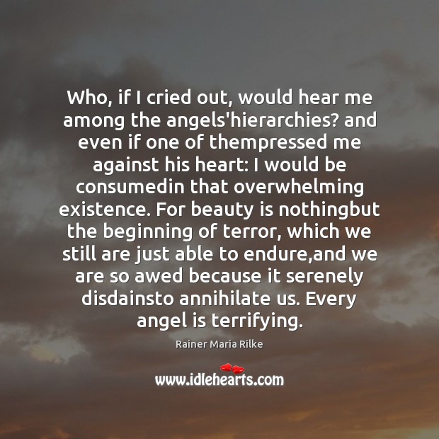 Who, if I cried out, would hear me among the angels’hierarchies? and Rainer Maria Rilke Picture Quote