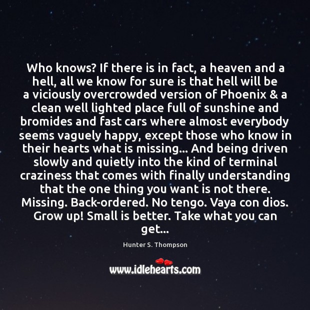 Who knows? If there is in fact, a heaven and a hell, Hunter S. Thompson Picture Quote