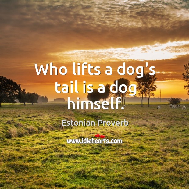 Who lifts a dog’s tail is a dog himself. Estonian Proverbs Image