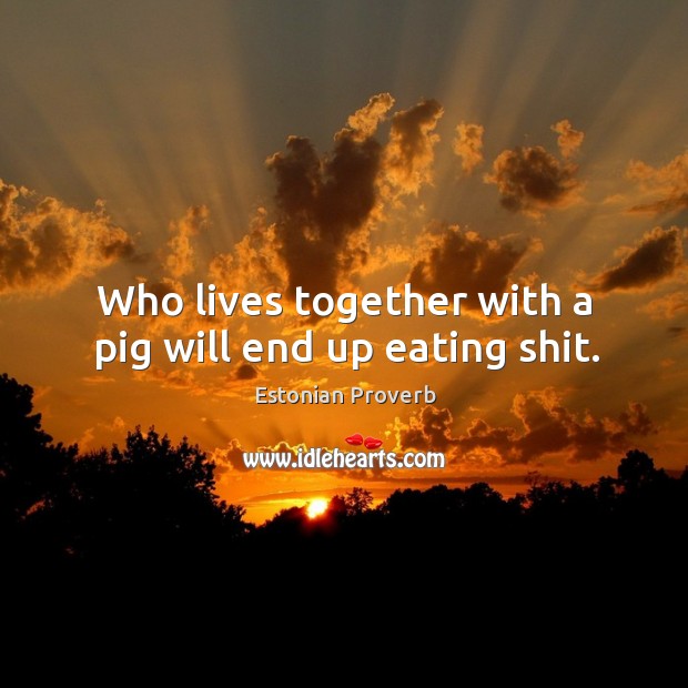 Who lives together with a pig will end up eating shit. Estonian Proverbs Image