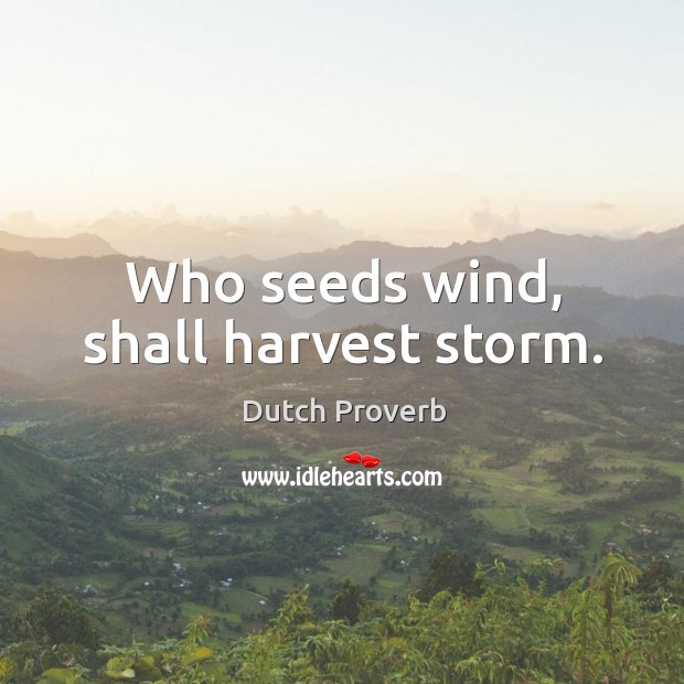 Who seeds wind, shall harvest storm. Dutch Proverbs Image