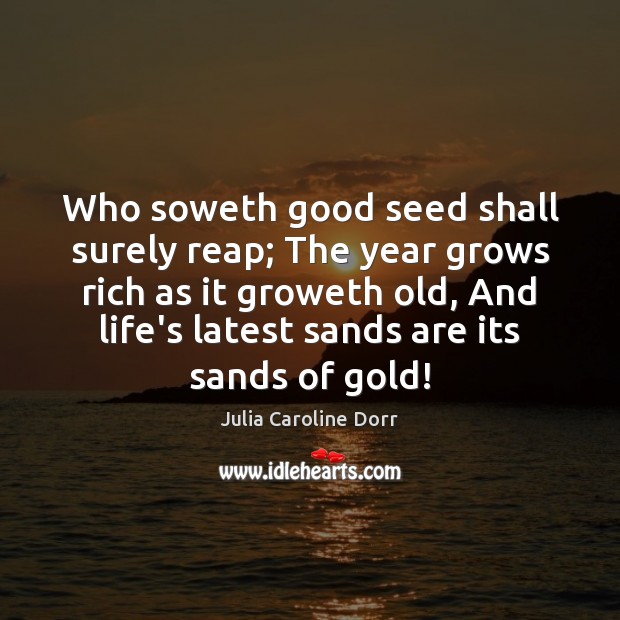 Who soweth good seed shall surely reap; The year grows rich as Julia Caroline Dorr Picture Quote