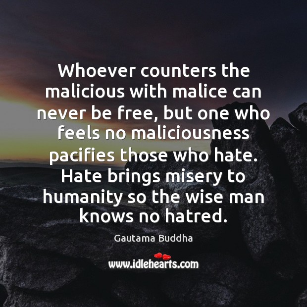 Whoever counters the malicious with malice can never be free, but one Hate Quotes Image