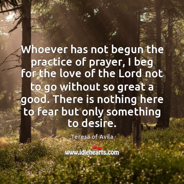 Whoever has not begun the practice of prayer, I beg for the Teresa of Avila Picture Quote