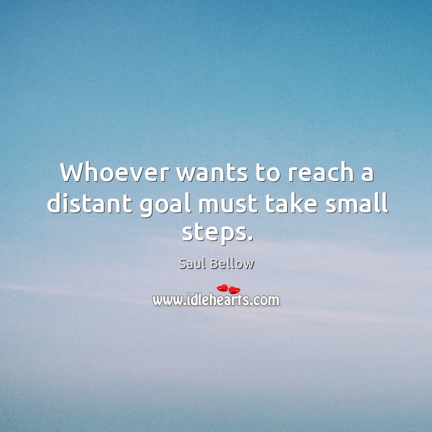 Whoever wants to reach a distant goal must take small steps. Saul Bellow Picture Quote