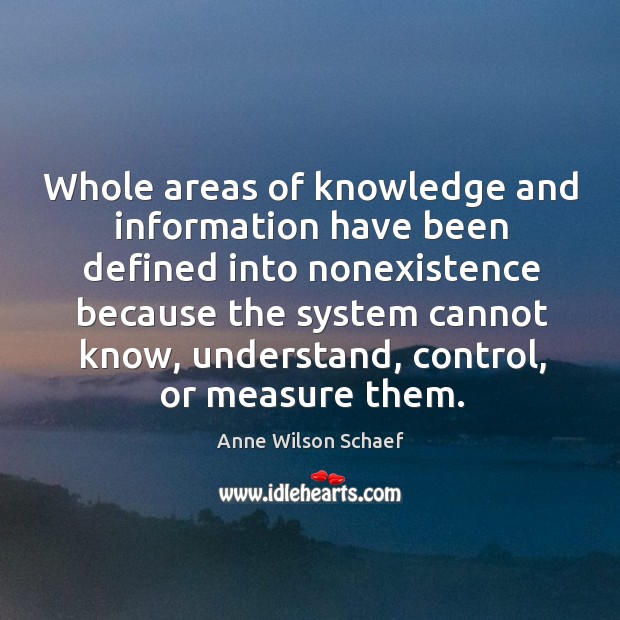 Whole areas of knowledge and information have been defined into nonexistence Anne Wilson Schaef Picture Quote