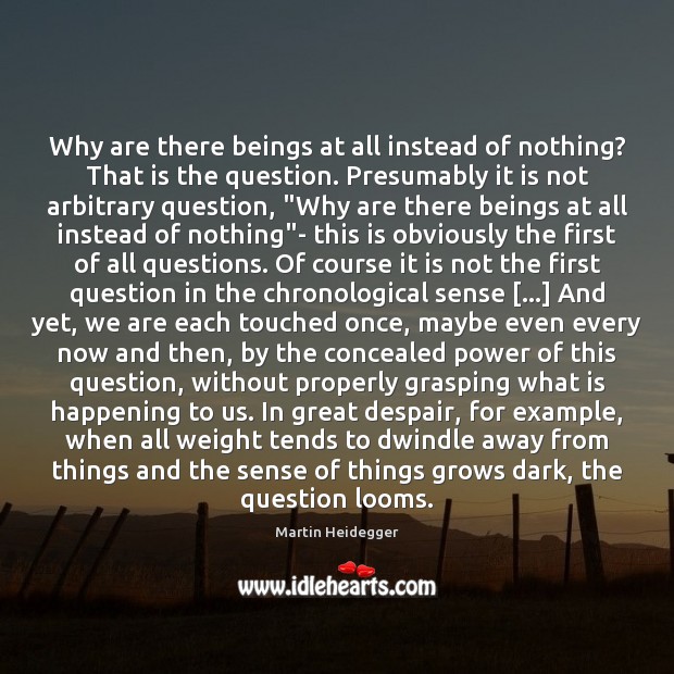 Why are there beings at all instead of nothing? That is the Image