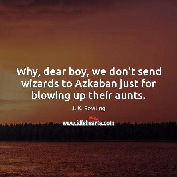 Why, dear boy, we don’t send wizards to Azkaban just for blowing up their aunts. Image