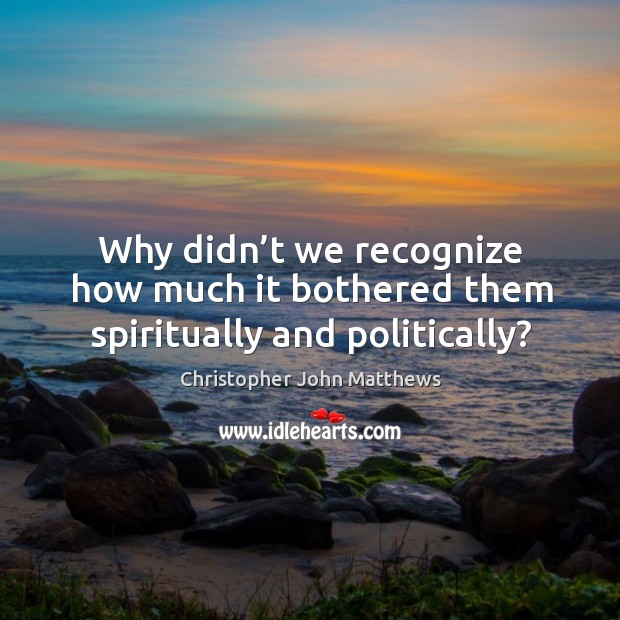 Why didn’t we recognize how much it bothered them spiritually and politically? Christopher John Matthews Picture Quote