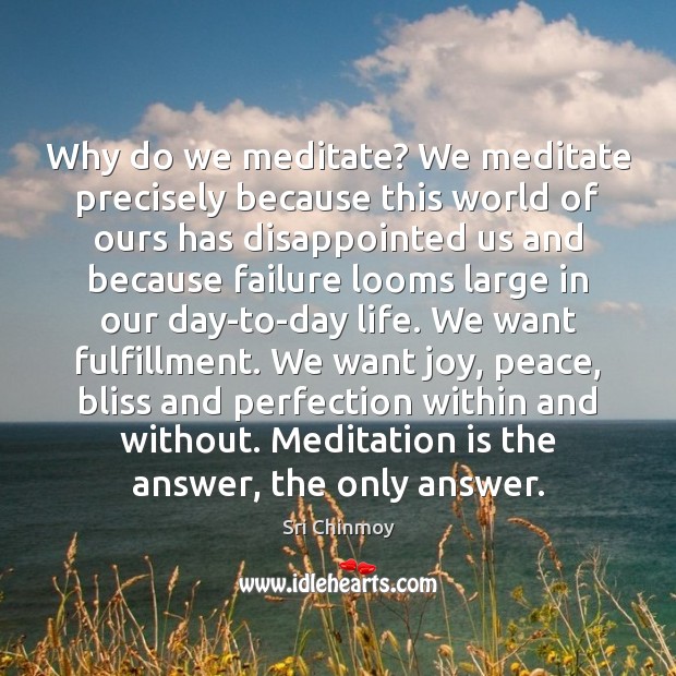 Why do we meditate? We meditate precisely because this world of ours Sri Chinmoy Picture Quote