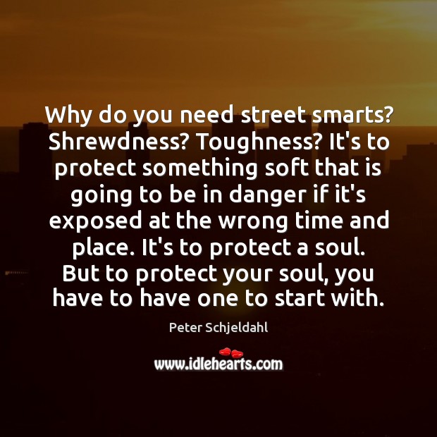 Why do you need street smarts? Shrewdness? Toughness? It’s to protect something Peter Schjeldahl Picture Quote
