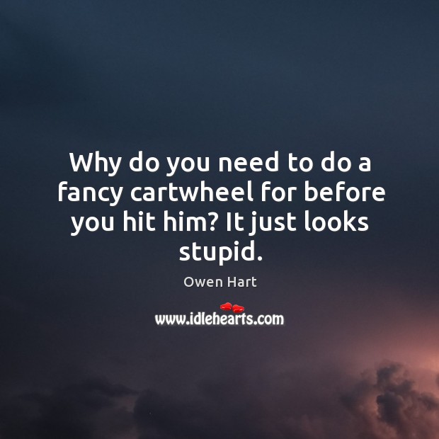 Why do you need to do a fancy cartwheel for before you hit him? it just looks stupid. Owen Hart Picture Quote