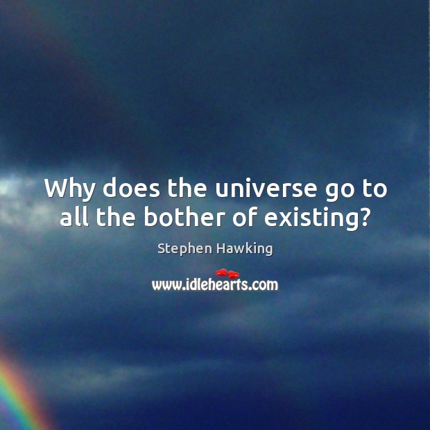 Why does the universe go to all the bother of existing? Stephen Hawking Picture Quote