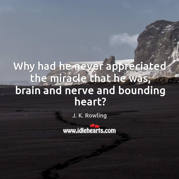 Why had he never appreciated the miracle that he was, brain and nerve and bounding heart? Image