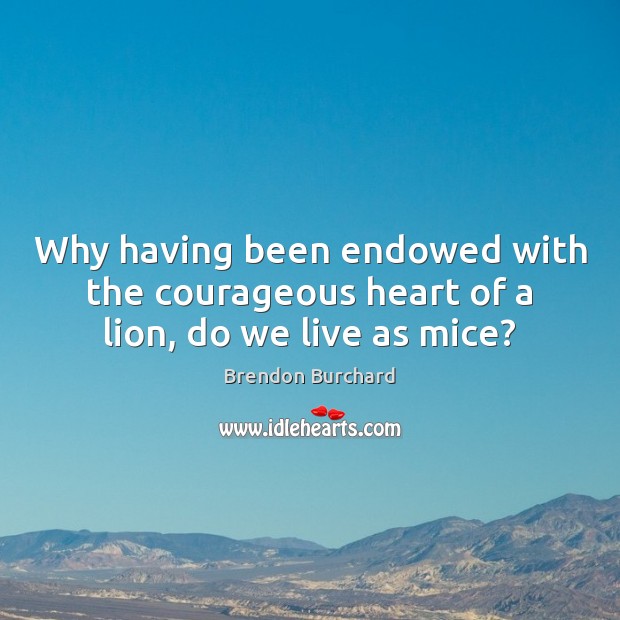 Why having been endowed with the courageous heart of a lion, do we live as mice? 