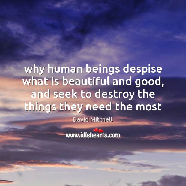 Why human beings despise what is beautiful and good, and seek to David Mitchell Picture Quote