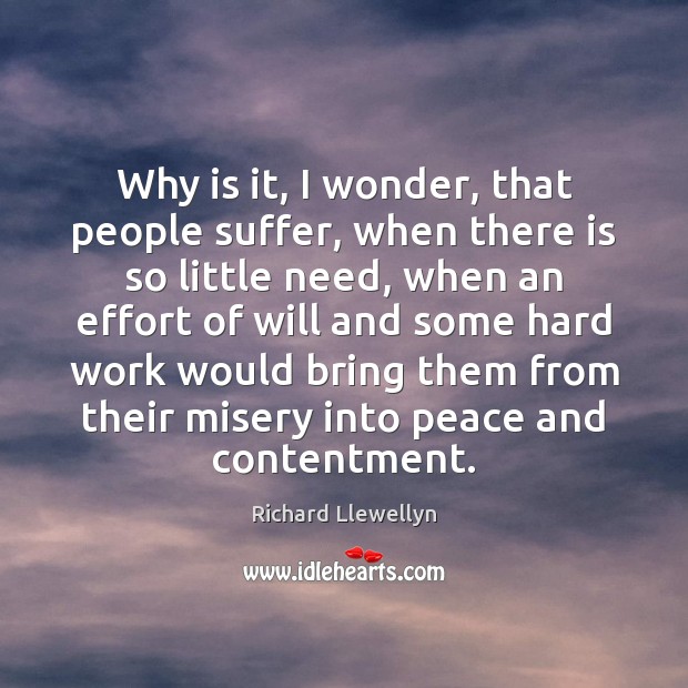 Why is it, I wonder, that people suffer, when there is so Richard Llewellyn Picture Quote