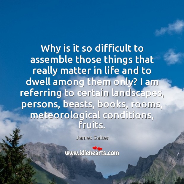 Why is it so difficult to assemble those things that really matter James Salter Picture Quote