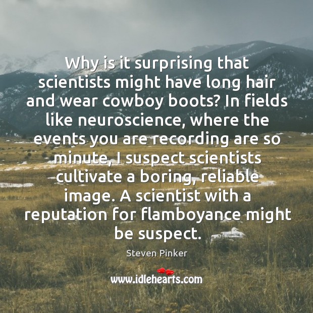Why is it surprising that scientists might have long hair and wear Steven Pinker Picture Quote