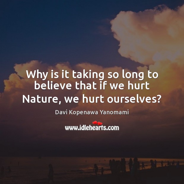 Why is it taking so long to believe that if we hurt Nature, we hurt ourselves? Davi Kopenawa Yanomami Picture Quote