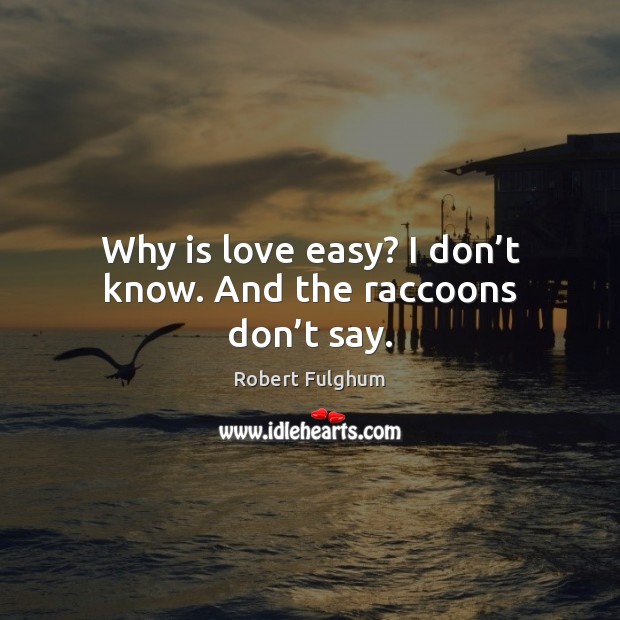 Why is love easy? I don’t know. And the raccoons don’t say. Robert Fulghum Picture Quote