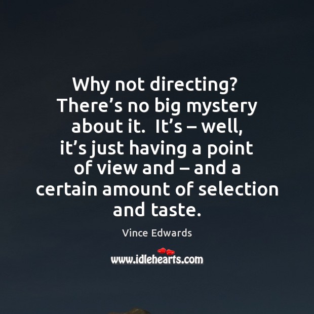 Why not directing?  There’s no big mystery about it.  It’s – Vince Edwards Picture Quote