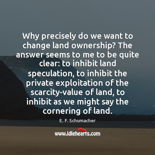 Why precisely do we want to change land ownership? The answer seems E. F. Schumacher Picture Quote