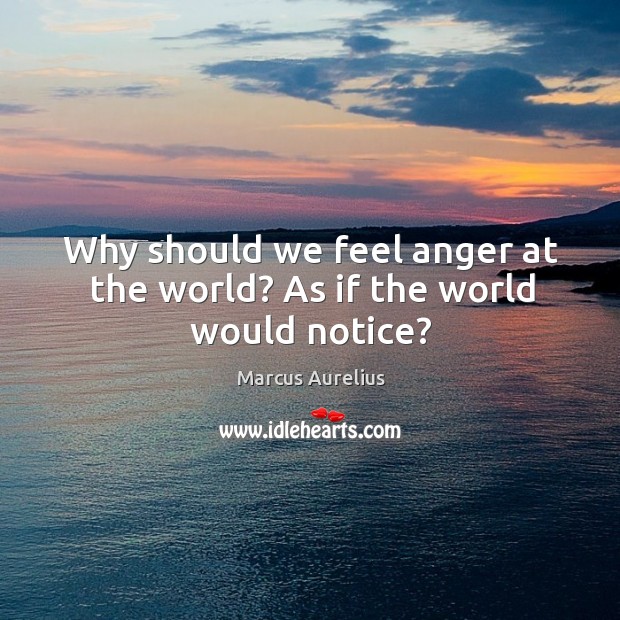 Why should we feel anger at the world? As if the world would notice? Marcus Aurelius Picture Quote